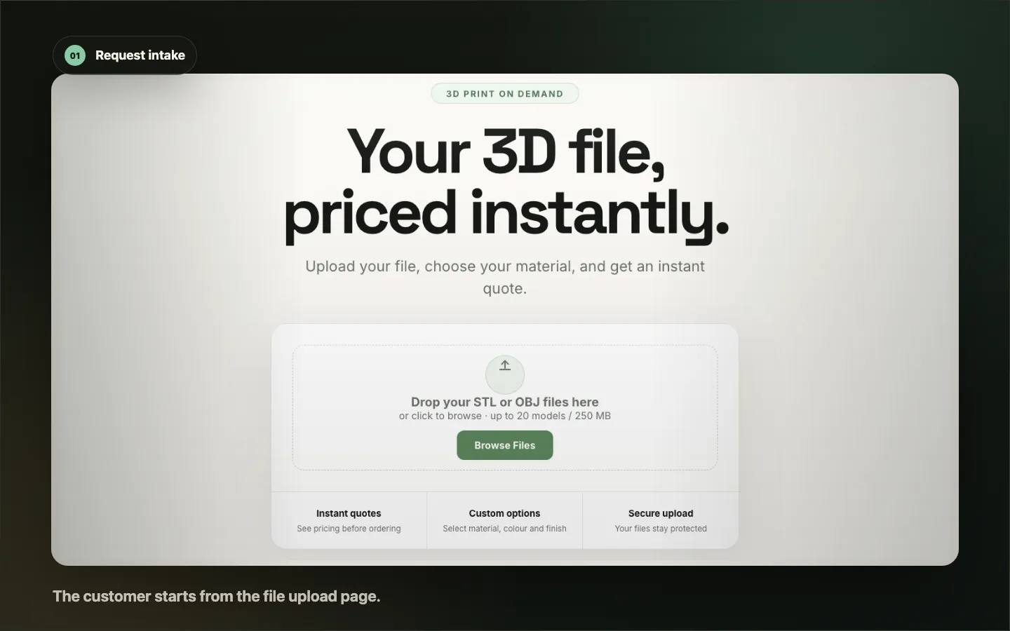 Upload-first quote start screen with Trennen branding and the customer file drop area.